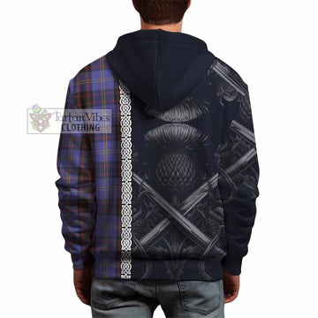 Rutherford Tartan Hoodie with Family Crest Cross Sword Thistle Celtic Vibes