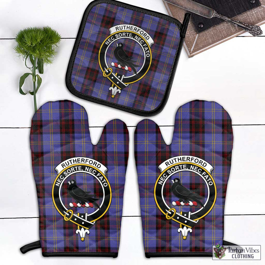 Rutherford Tartan Combo Oven Mitt & Pot-Holder with Family Crest Black - Tartan Vibes Clothing