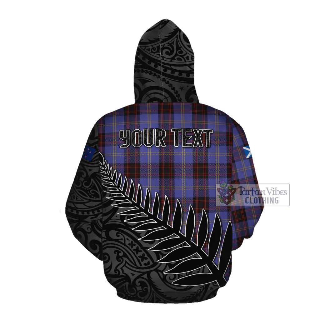 Tartan Vibes Clothing Rutherford Crest Tartan Cotton Hoodie with New Zealand Silver Fern Half Style