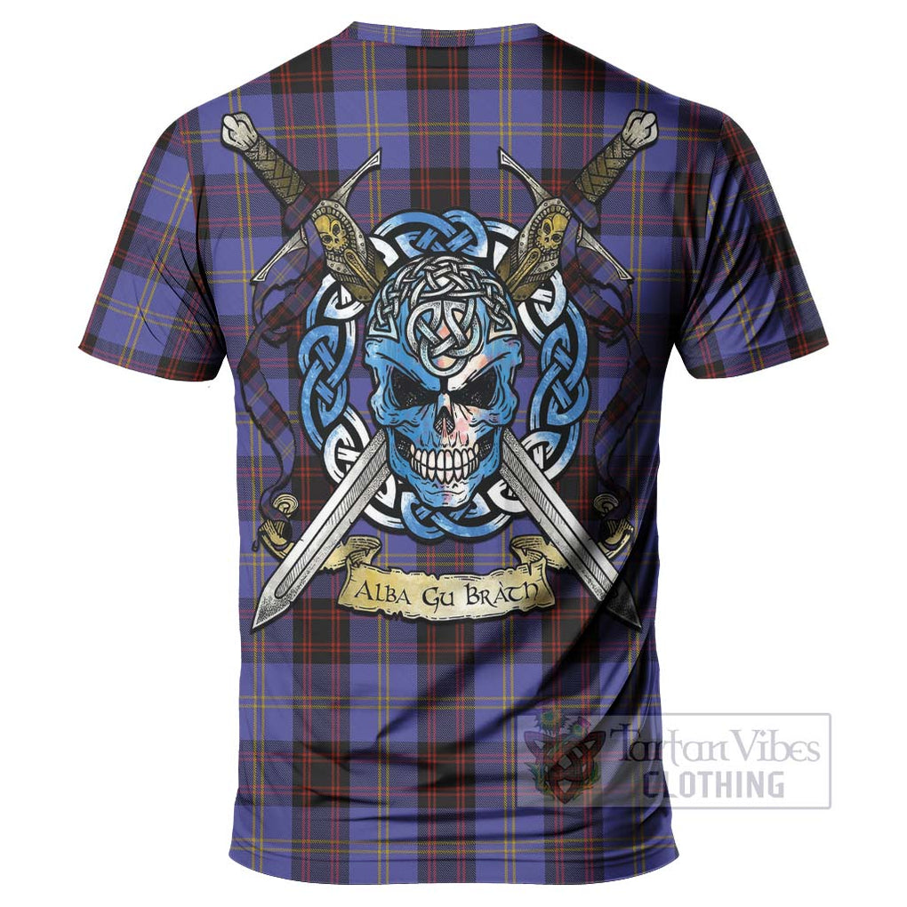 Tartan Vibes Clothing Rutherford Tartan T-Shirt with Family Crest Celtic Skull Style