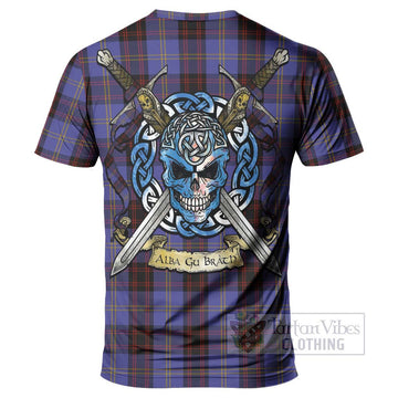 Rutherford Tartan T-Shirt with Family Crest Celtic Skull Style