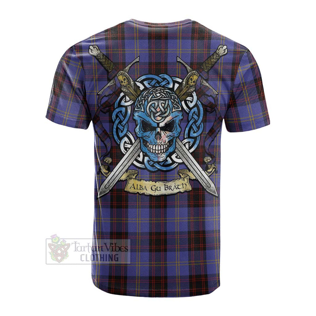 Tartan Vibes Clothing Rutherford Tartan Cotton T-shirt with Family Crest Celtic Skull Style