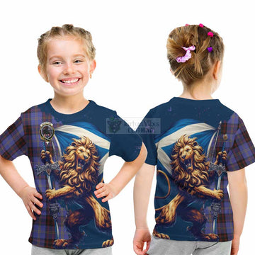 Rutherford Tartan Family Crest Kid T-Shirt with Scottish Majestic Lion - Tartan Vibes Clothing