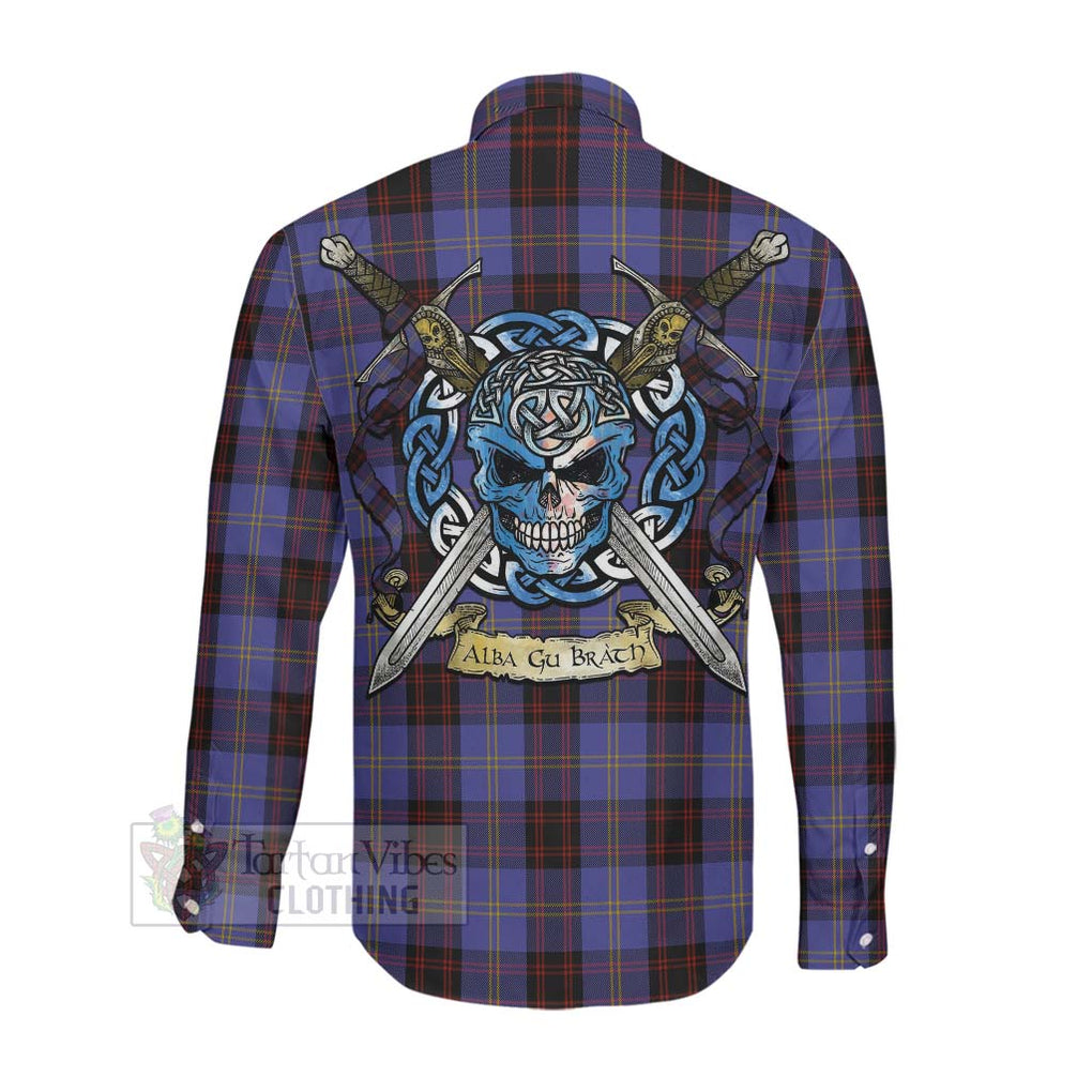 Rutherford Tartan Long Sleeve Button Shirt with Family Crest Celtic Skull Style Men's Shirt - Tartan Vibes Clothing