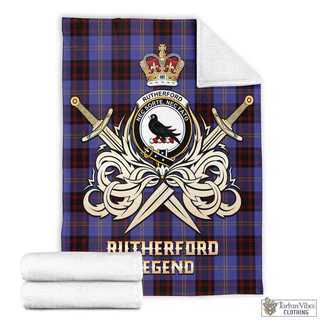 Tartan Vibes Clothing Rutherford Tartan Blanket with Clan Crest and the Golden Sword of Courageous Legacy