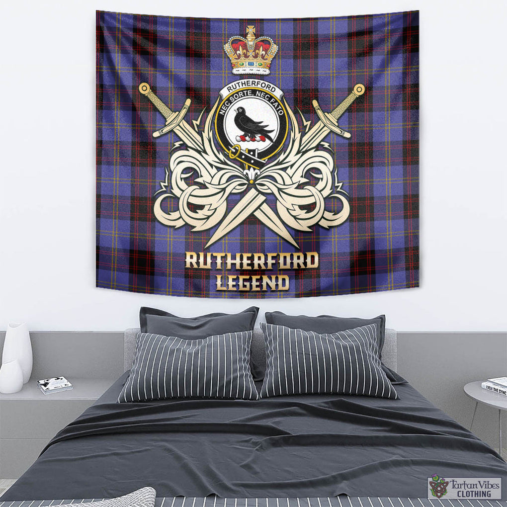 Tartan Vibes Clothing Rutherford Tartan Tapestry with Clan Crest and the Golden Sword of Courageous Legacy