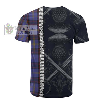 Rutherford Tartan Cotton T-shirt with Family Crest Cross Sword Thistle Celtic Vibes