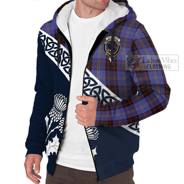 Rutherford Tartan Sherpa Hoodie Featuring Thistle and Scotland Map