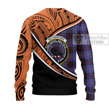 Rutherford Crest Tartan Knitted Sweater with Polynesian Vibes Style - Orange Version