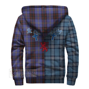 Rutherford Tartan Sherpa Hoodie Happy St. Andrew's Day Half Tartan Style