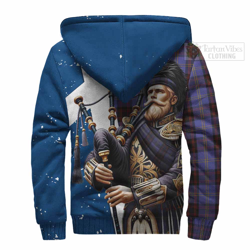 Tartan Vibes Clothing Rutherford Tartan Sherpa Hoodie with Family Crest Scottish Bagpiper Vibes