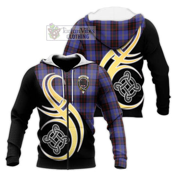 Rutherford Tartan Knitted Hoodie with Family Crest and Celtic Symbol Style