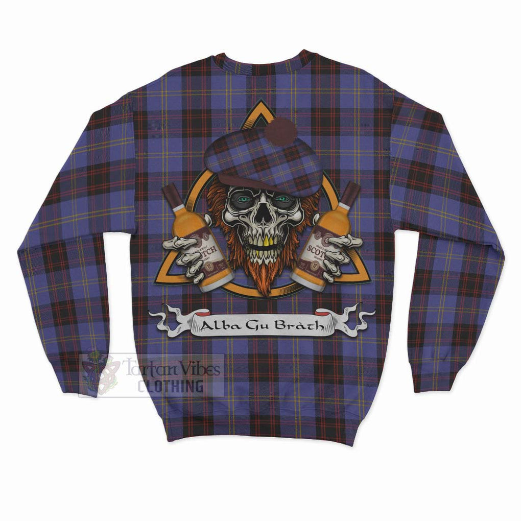 Tartan Vibes Clothing Rutherford Tartan Sweatshirt with Family Crest and Bearded Skull Holding Bottles of Whiskey