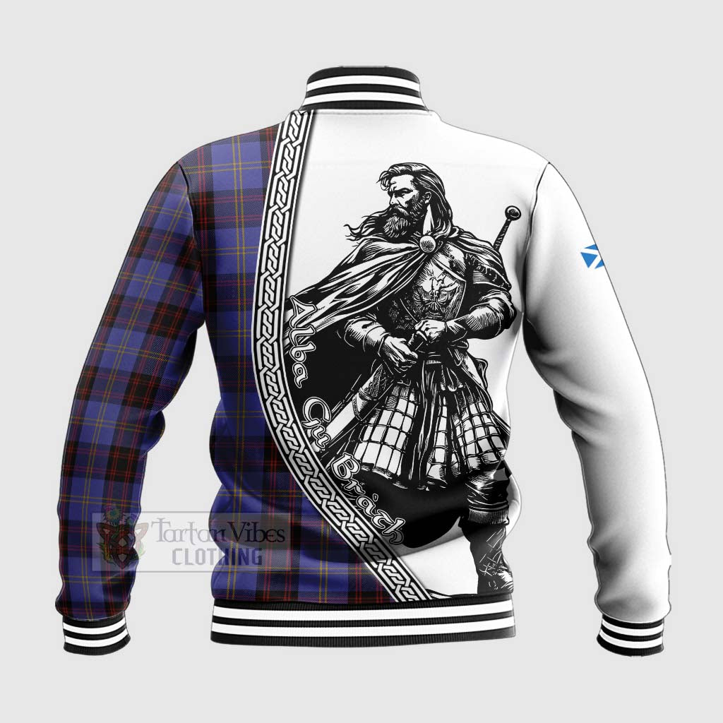 Tartan Vibes Clothing Rutherford Tartan Clan Crest Baseball Jacket with Highlander Warrior Celtic Style