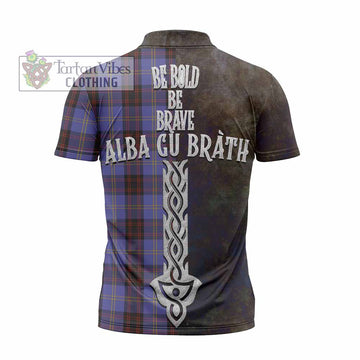 Rutherford Tartan Family Crest Zipper Polo Shirt Alba Gu Brath Be Brave Lion Ancient Style - Tartan Vibes Clothing