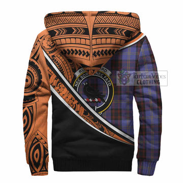 Rutherford Crest Tartan Sherpa Hoodie with Polynesian Vibes Style - Orange Version