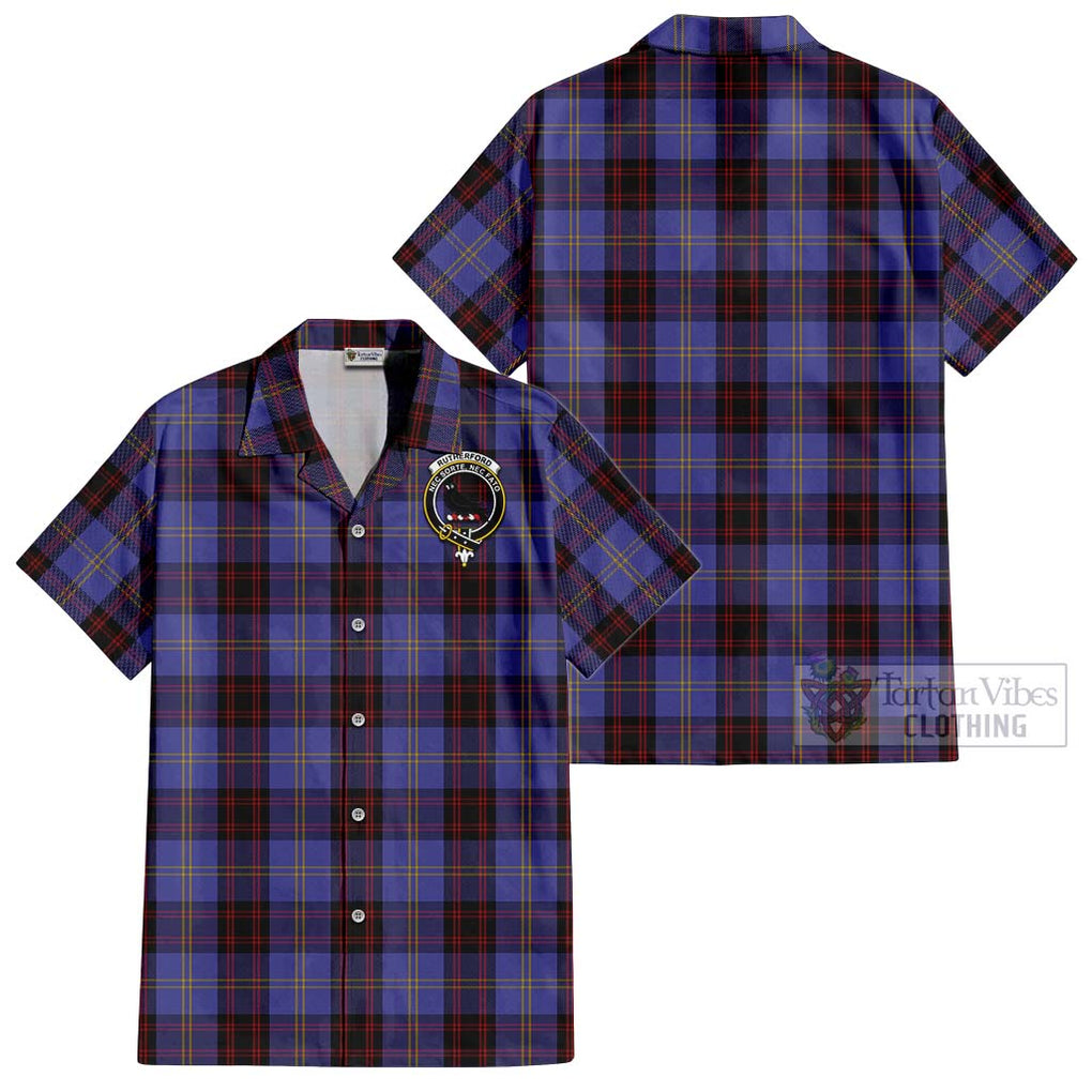 Rutherford Tartan Cotton Hawaiian Shirt with Family Crest Kid - Tartan Vibes Clothing