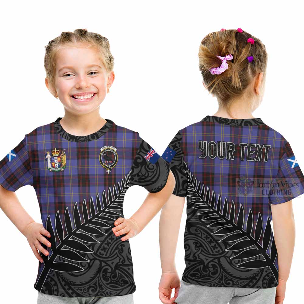 Tartan Vibes Clothing Rutherford Crest Tartan Kid T-Shirt with New Zealand Silver Fern Half Style