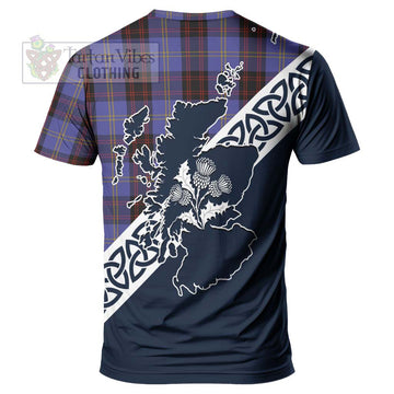 Rutherford Tartan T-Shirt Featuring Thistle and Scotland Map