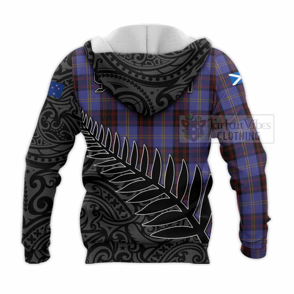 Tartan Vibes Clothing Rutherford Crest Tartan Knitted Hoodie with New Zealand Silver Fern Half Style