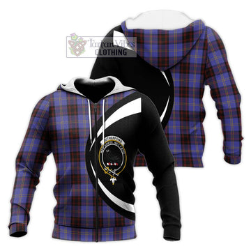 Rutherford Tartan Knitted Hoodie with Family Crest Circle Style