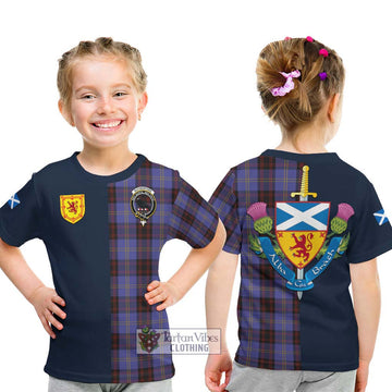 Rutherford Tartan Kid T-Shirt Alba with Scottish Lion Royal Arm Half Style - Tartan Vibes Clothing