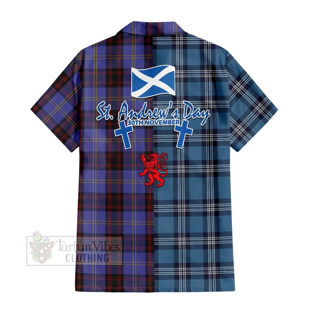 Tartan Vibes Clothing Rutherford Tartan Short Sleeve Button Shirt Happy St. Andrew's Day Half Tartan Style