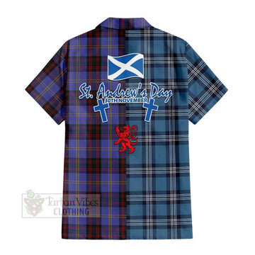 Rutherford Tartan Short Sleeve Button Shirt Happy St. Andrew's Day Half Tartan Style