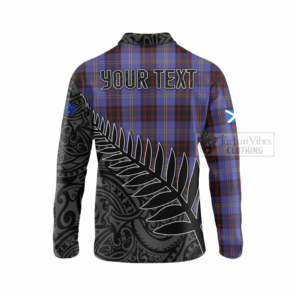 Tartan Vibes Clothing Rutherford Crest Tartan Long Sleeve Polo Shirt with New Zealand Silver Fern Half Style