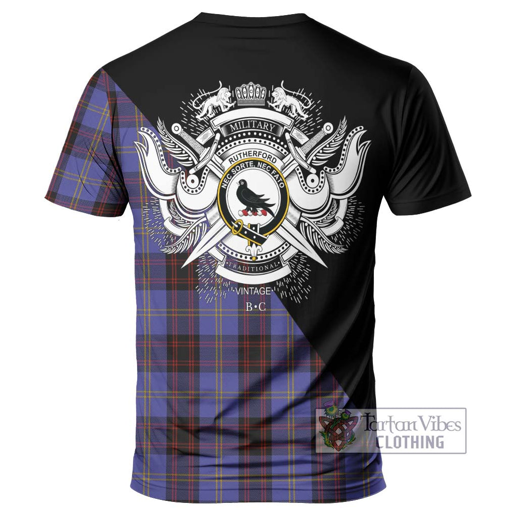 Rutherford Tartan T-Shirt with Family Crest and Military Logo Style - Tartanvibesclothing Shop