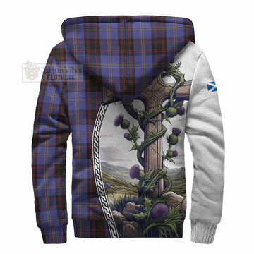 Rutherford Tartan Sherpa Hoodie with Family Crest and St. Andrew's Cross Accented by Thistle Vines