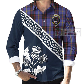 Rutherford Tartan Long Sleeve Button Shirt Featuring Thistle and Scotland Map