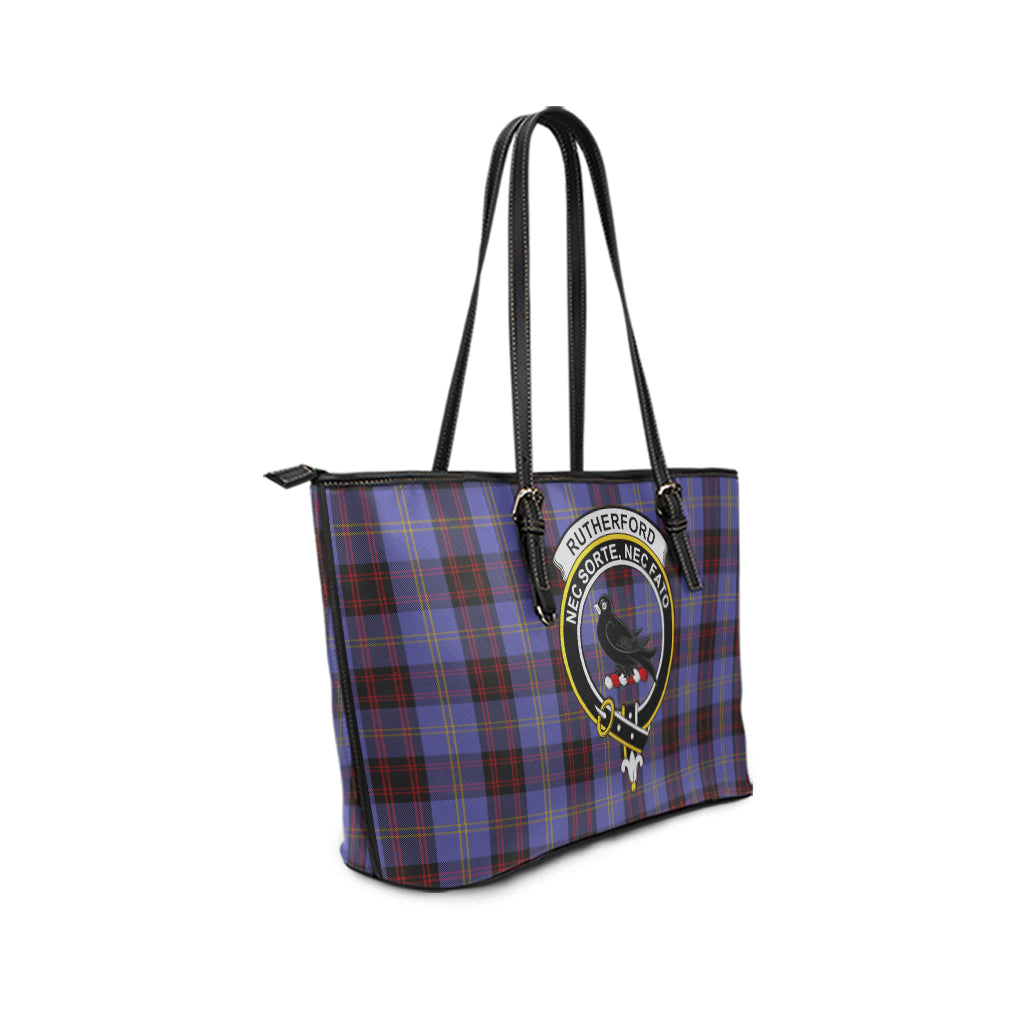 Rutherford Tartan Leather Tote Bag with Family Crest - Tartan Vibes Clothing