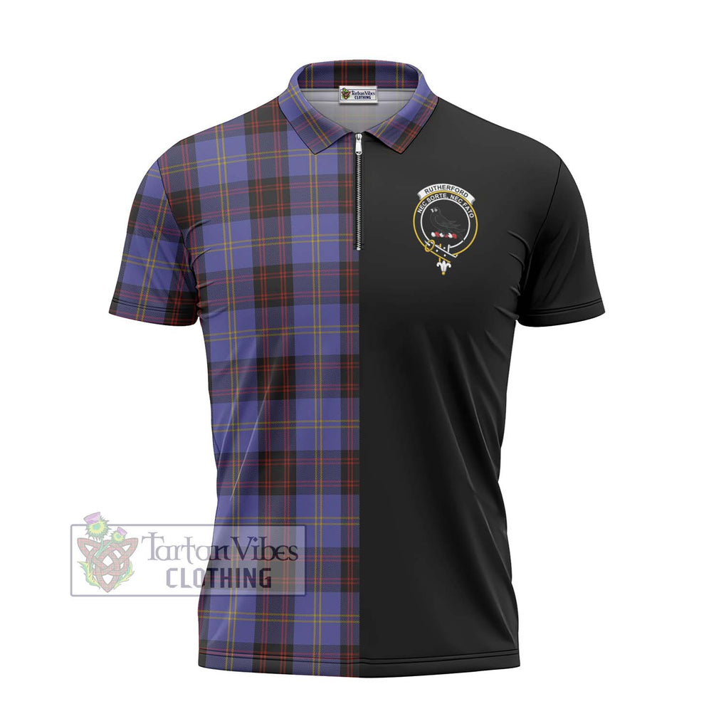 Rutherford Tartan Zipper Polo Shirt with Family Crest and Half Of Me Style - Tartanvibesclothing Shop