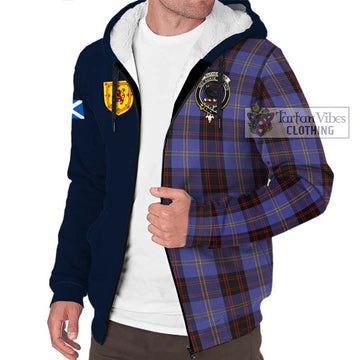 Rutherford Tartan Sherpa Hoodie Alba with Scottish Lion Royal Arm Half Style