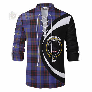 Rutherford Tartan Ghillie Kilt Shirt with Family Crest Circle Style