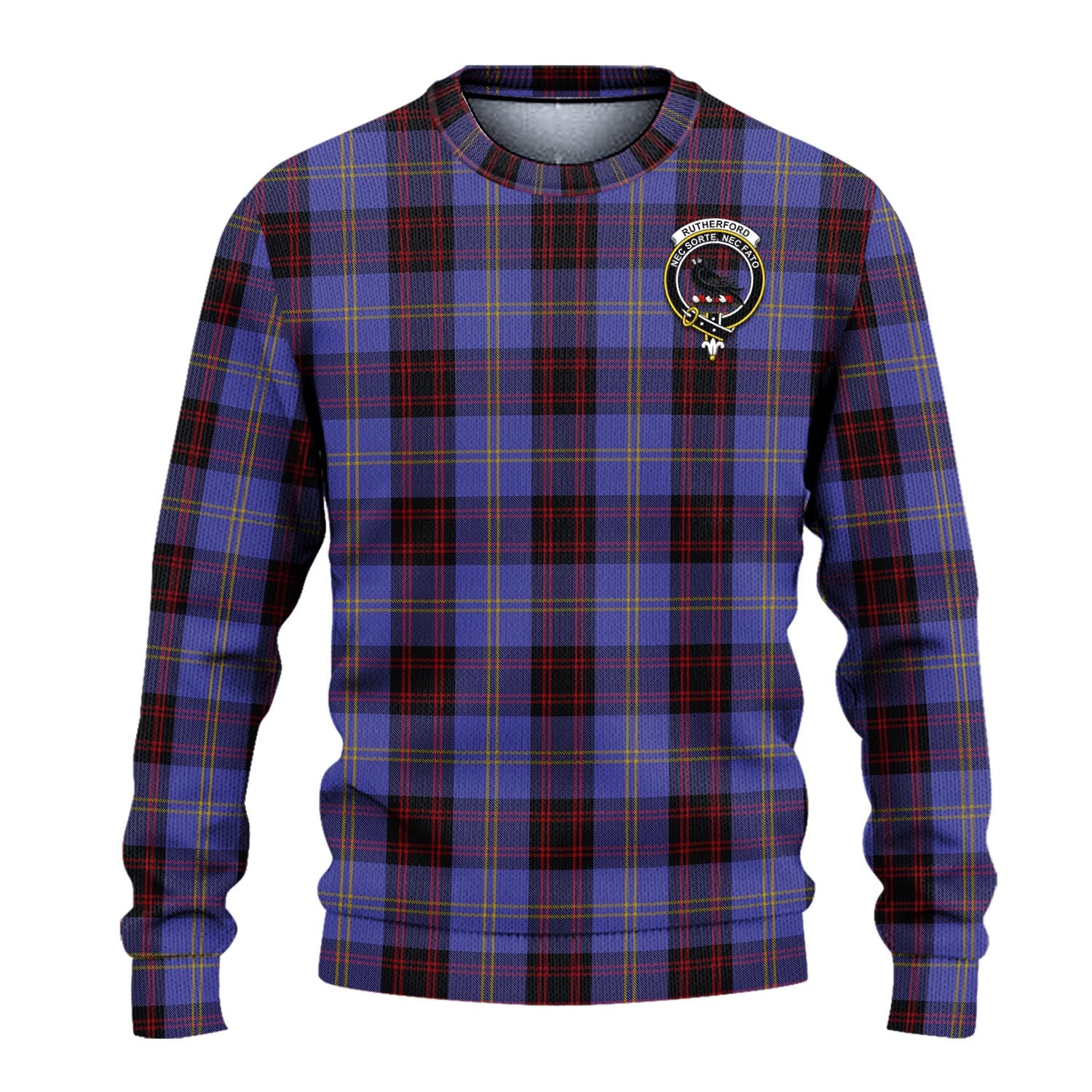 Rutherford Tartan Knitted Sweater with Family Crest - Tartanvibesclothing