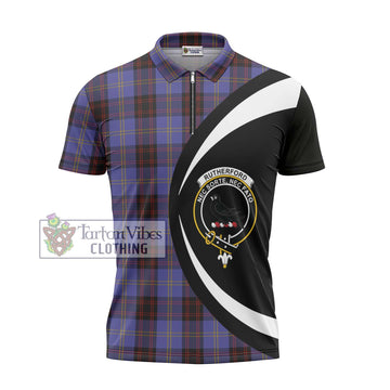 Rutherford Tartan Zipper Polo Shirt with Family Crest Circle Style