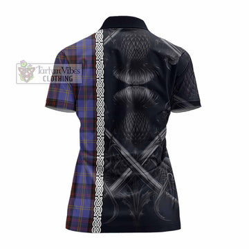 Rutherford Tartan Women's Polo Shirt with Family Crest Cross Sword Thistle Celtic Vibes