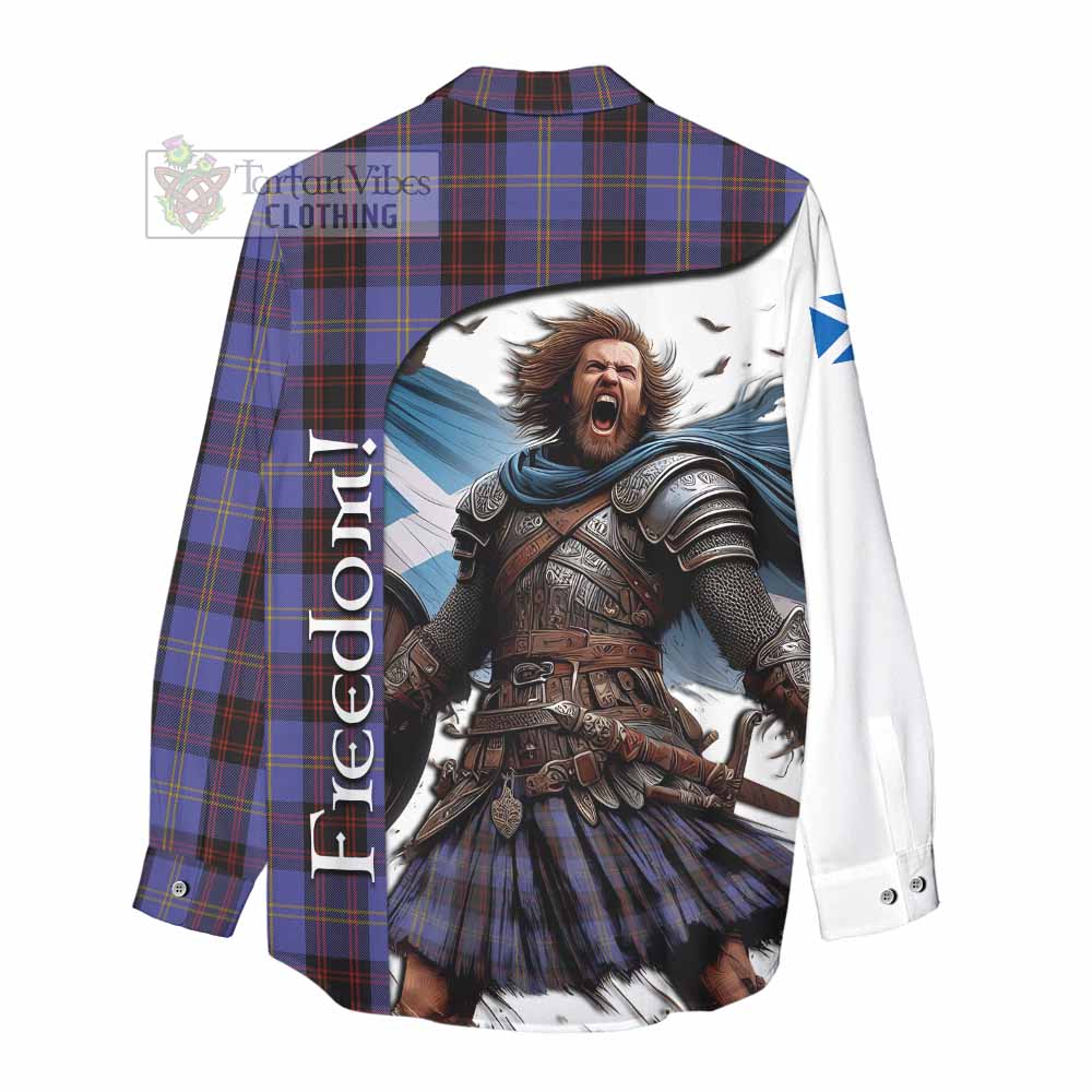 Tartan Vibes Clothing Rutherford Crest Tartan Women's Casual Shirt Inspired by the Freedom of Scottish Warrior