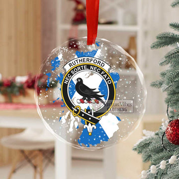 Rutherford Clan Crest Christmas Glass Ornament with Scotland Map