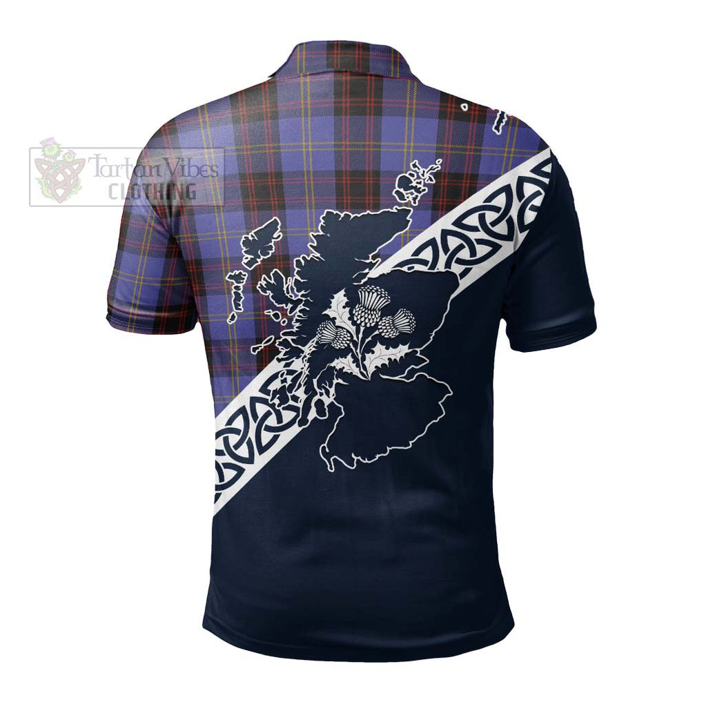 Rutherford Tartan Polo Shirt Featuring Thistle and Scotland Map - Tartanvibesclothing Store