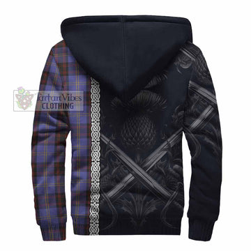 Rutherford Tartan Sherpa Hoodie with Family Crest Cross Sword Thistle Celtic Vibes