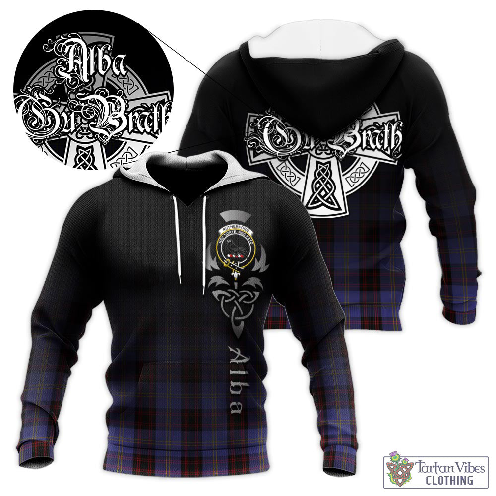 Tartan Vibes Clothing Rutherford Tartan Knitted Hoodie Featuring Alba Gu Brath Family Crest Celtic Inspired