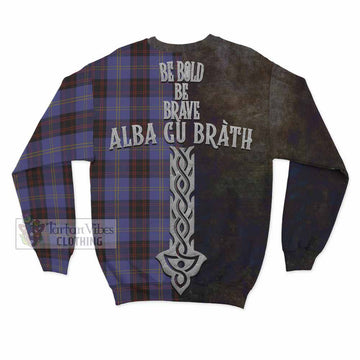 Rutherford Tartan Family Crest Sweatshirt Alba Gu Brath Be Brave Lion Ancient Style - Tartan Vibes Clothing