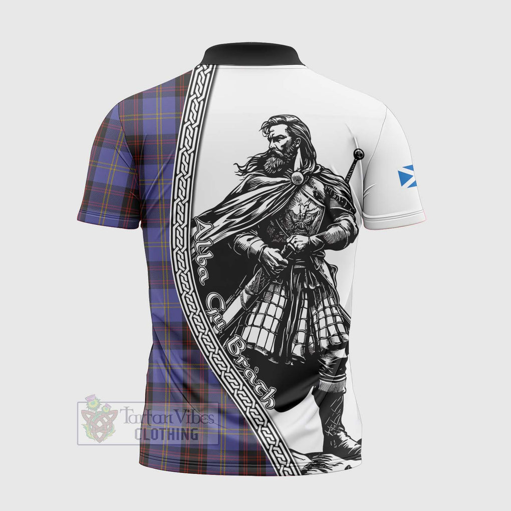 Tartan Vibes Clothing Rutherford Tartan Clan Crest Zipper Polo Shirt with Highlander Warrior Celtic Style