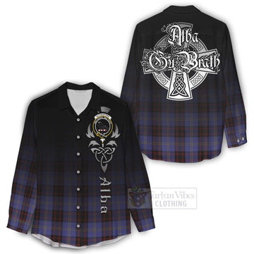 Rutherford Tartan Women's Casual Shirt Featuring Alba Gu Brath Family Crest Celtic Inspired