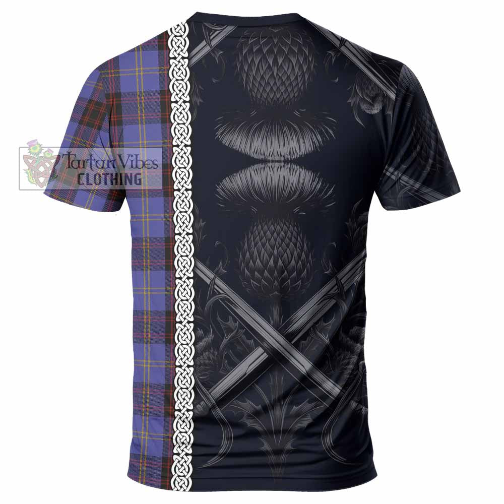 Tartan Vibes Clothing Rutherford Tartan T-Shirt with Family Crest Cross Sword Thistle Celtic Vibes