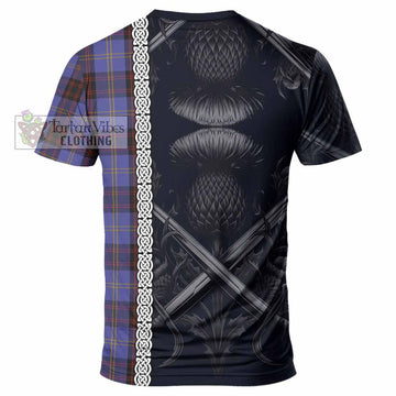 Rutherford Tartan T-Shirt with Family Crest Cross Sword Thistle Celtic Vibes