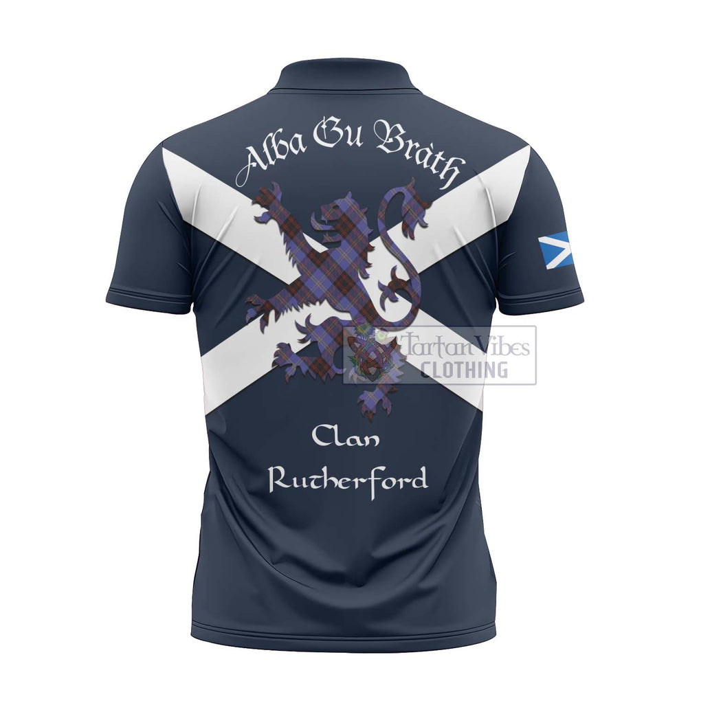 Tartan Vibes Clothing Rutherford Tartan Lion Rampant Zipper Polo Shirt – Proudly Display Your Heritage with Alba Gu Brath and Clan Name